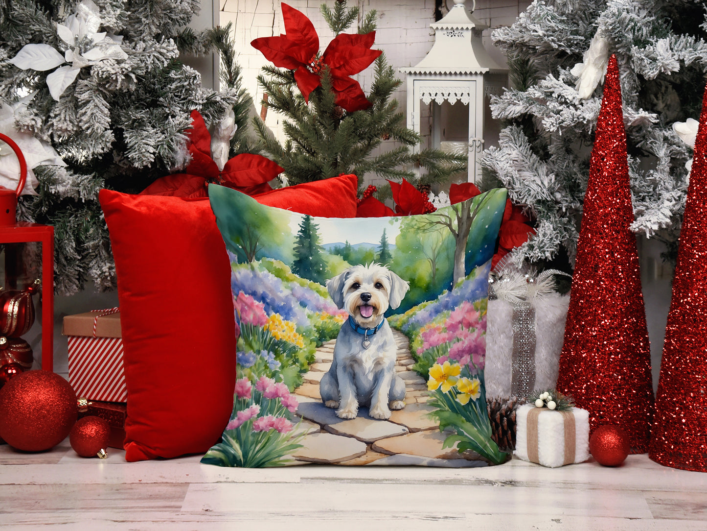 Dandie Dinmont Terrier Spring Path Throw Pillow