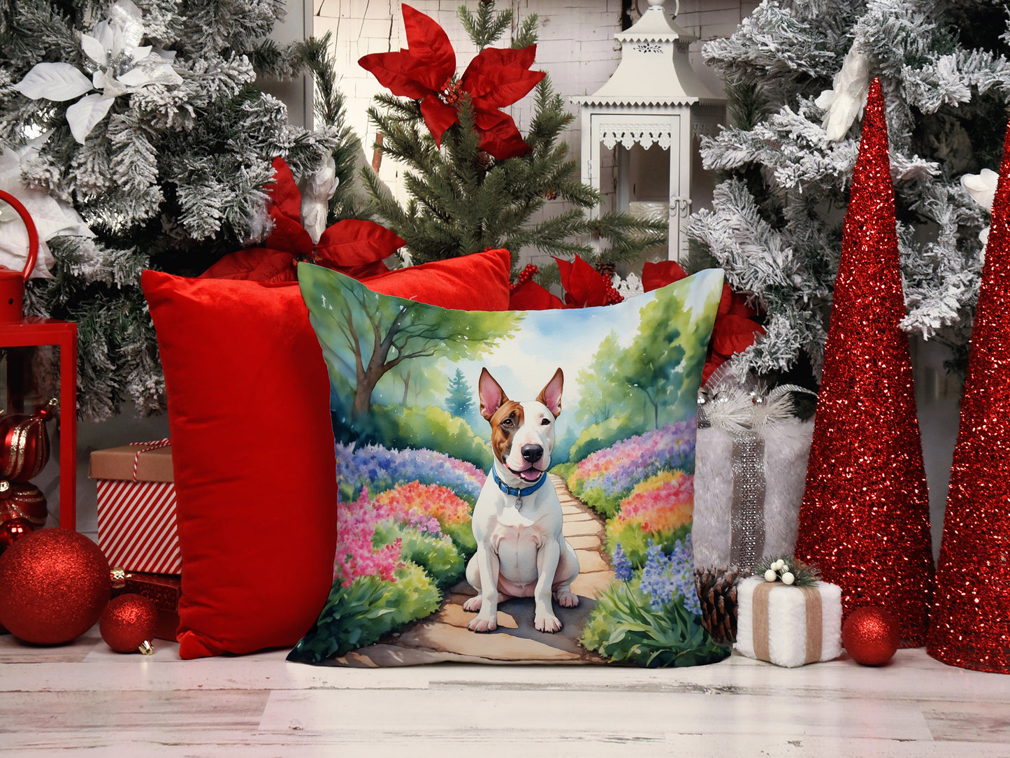 English Bull Terrier Spring Path Throw Pillow
