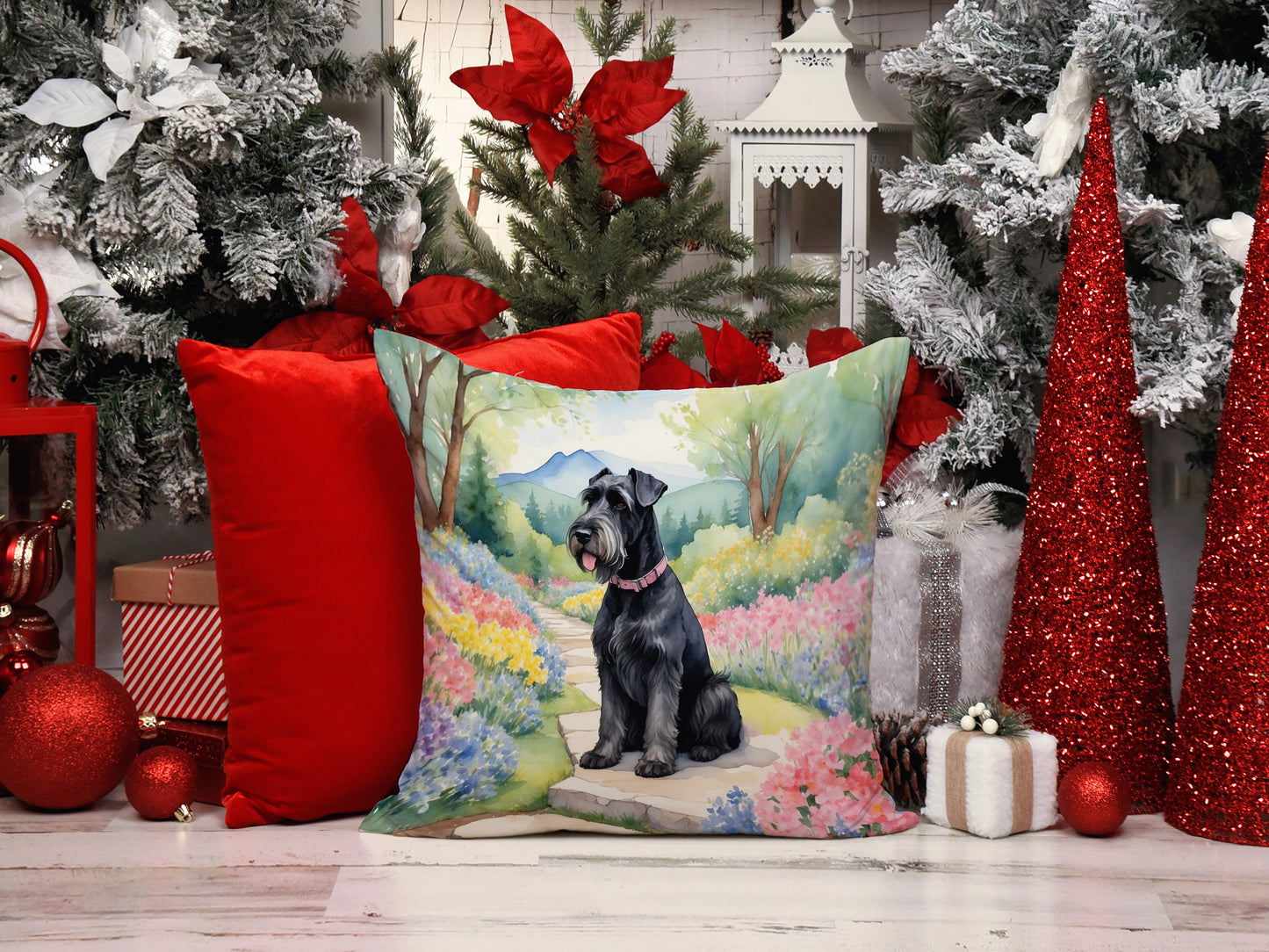 Giant Schnauzer Spring Path Throw Pillow