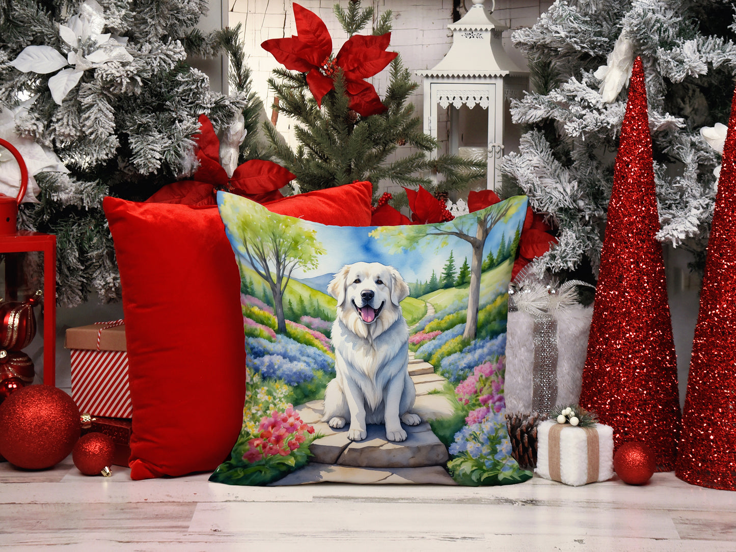 Great Pyrenees Spring Path Throw Pillow