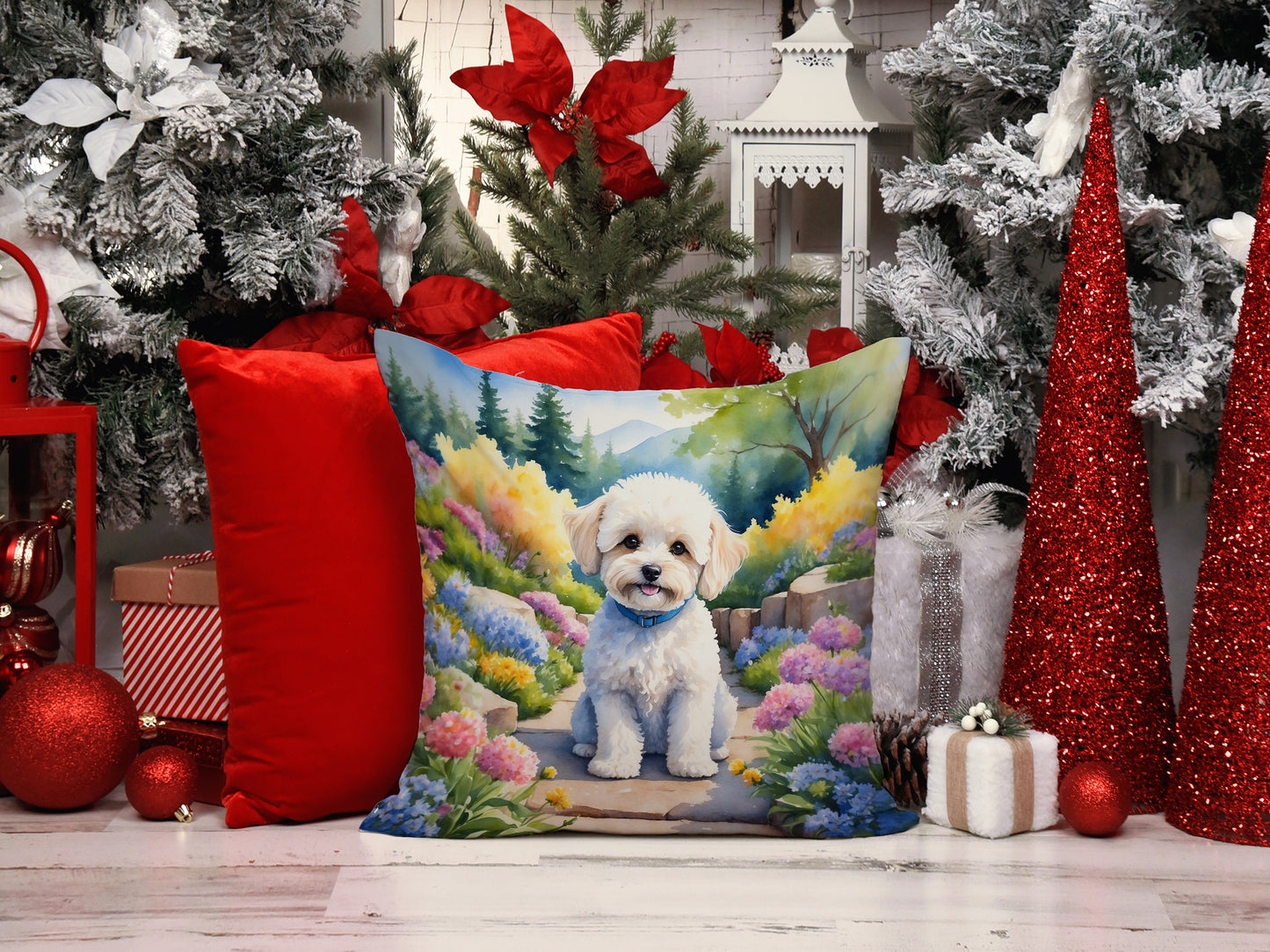 Maltipoo Spring Path Throw Pillow