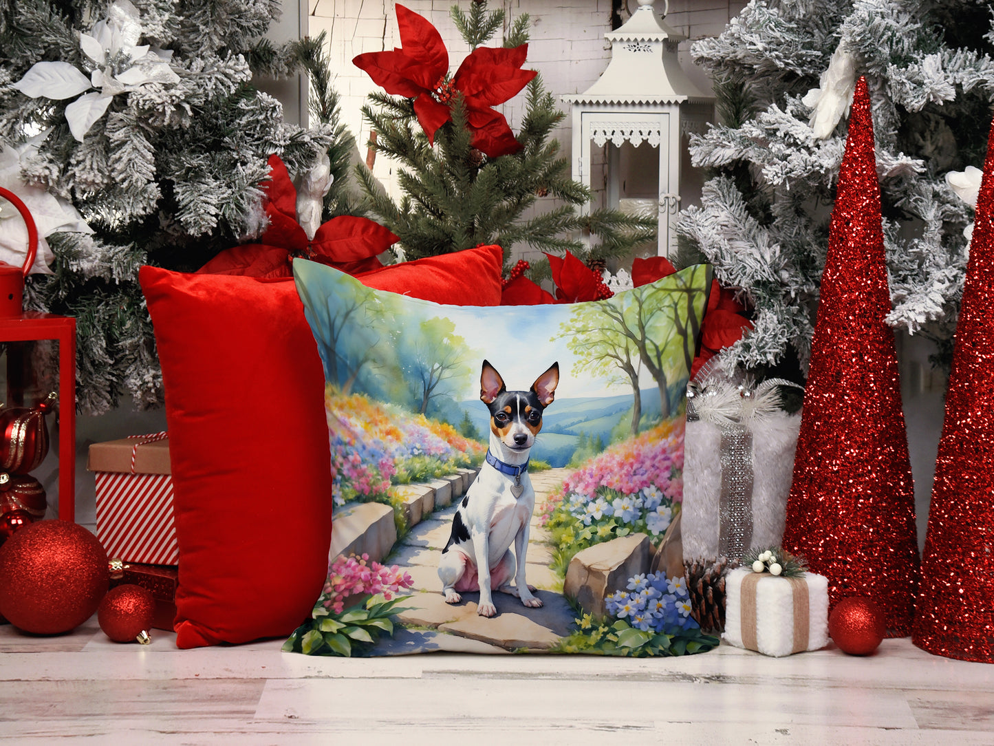 Rat Terrier Spring Path Throw Pillow