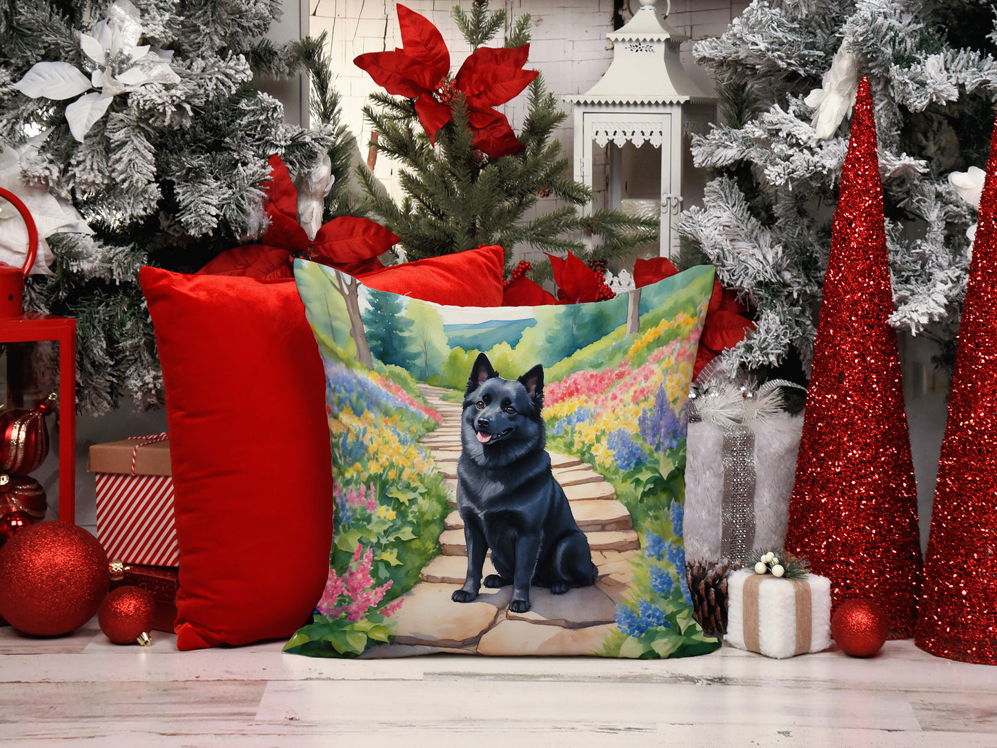 Schipperke Spring Path Throw Pillow