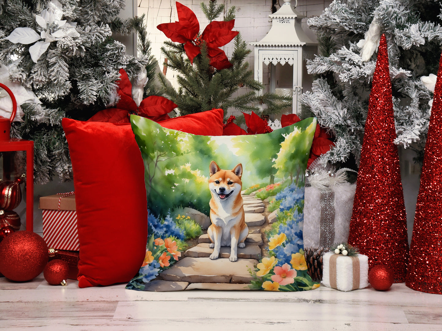 Shiba Inu Spring Path Throw Pillow