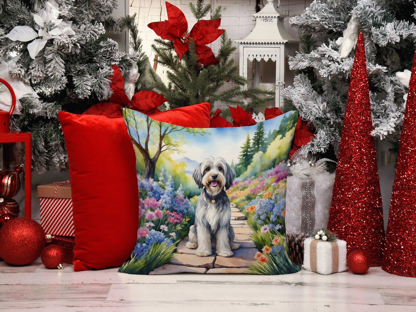 Tibetan Terrier Spring Path Throw Pillow