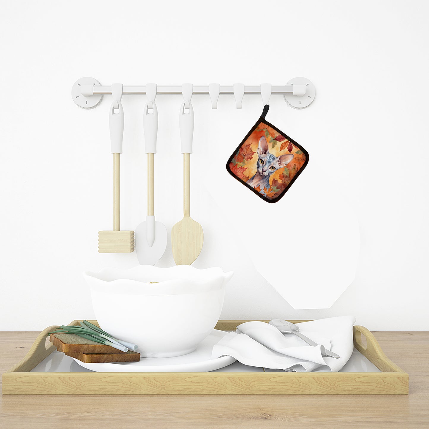 Sphynx Cat in Fall Leaves Pair of Pot Holders