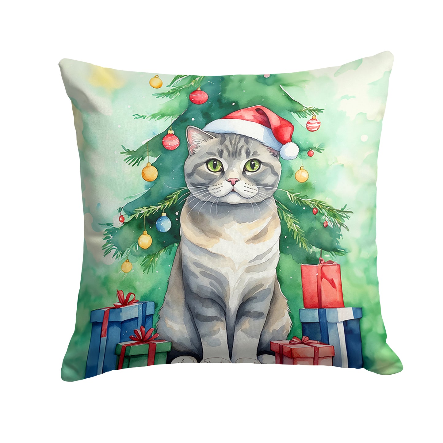 Buy this Scottish Fold Cat By the Christmas Tree Throw Pillow