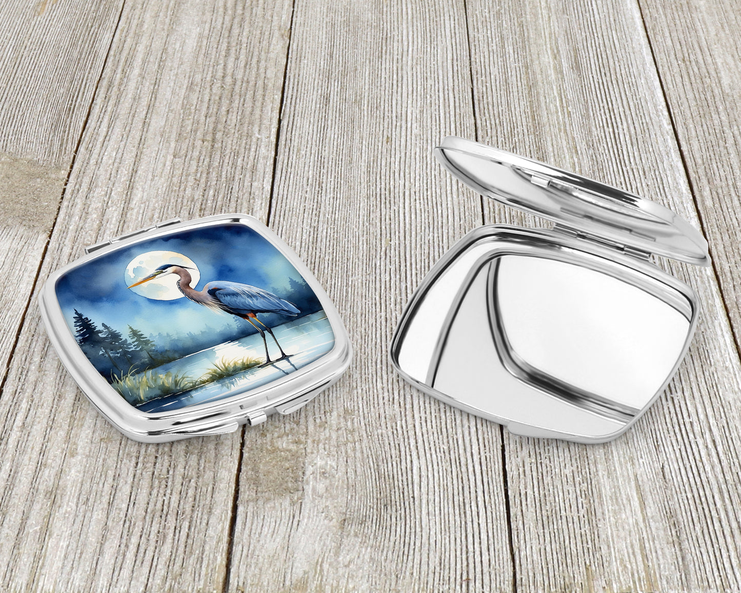 Blue Heron Under the Moonlight Compact Mirror