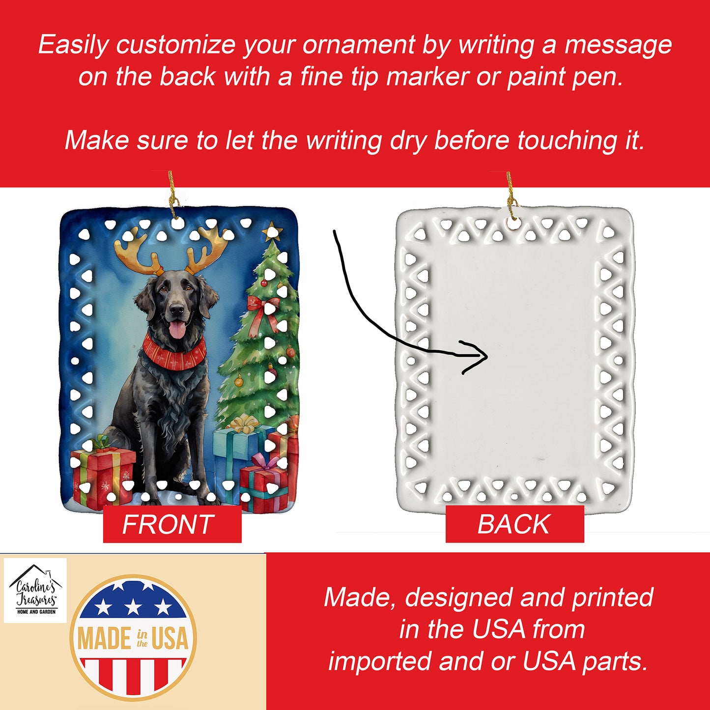 Curly-Coated Retriever Christmas Reindeer Porcelain Ornament