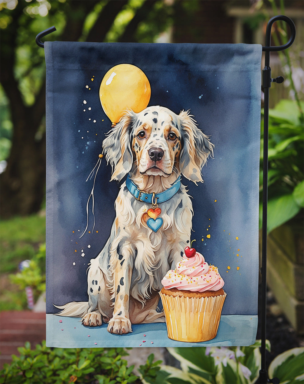 English Setter Happy Birthday Garden Flag