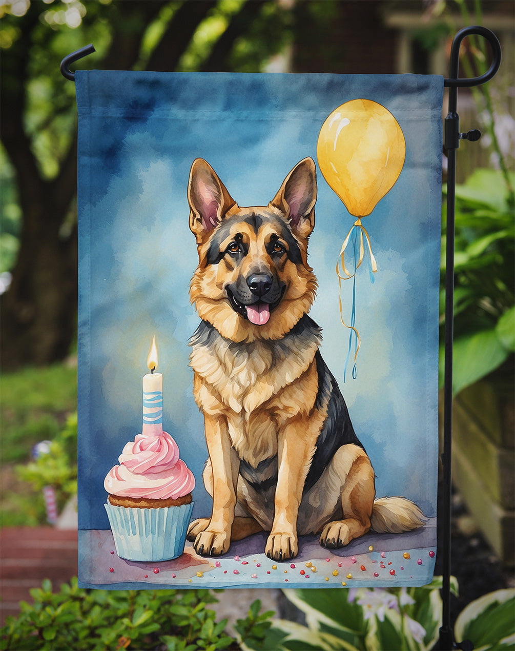 German Shepherd Happy Birthday Garden Flag