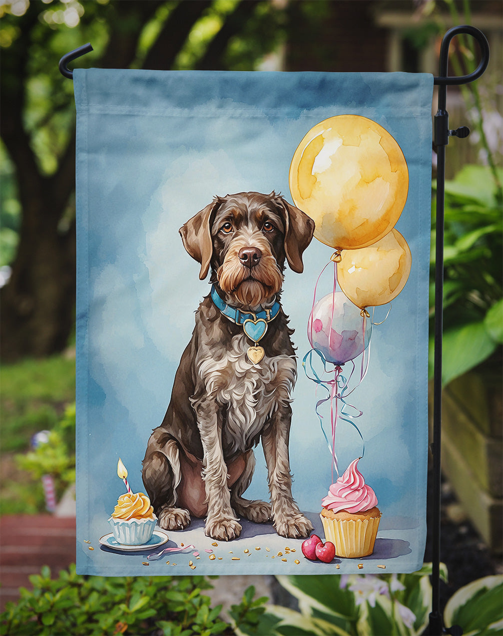 German Wirehaired Pointer Happy Birthday Garden Flag