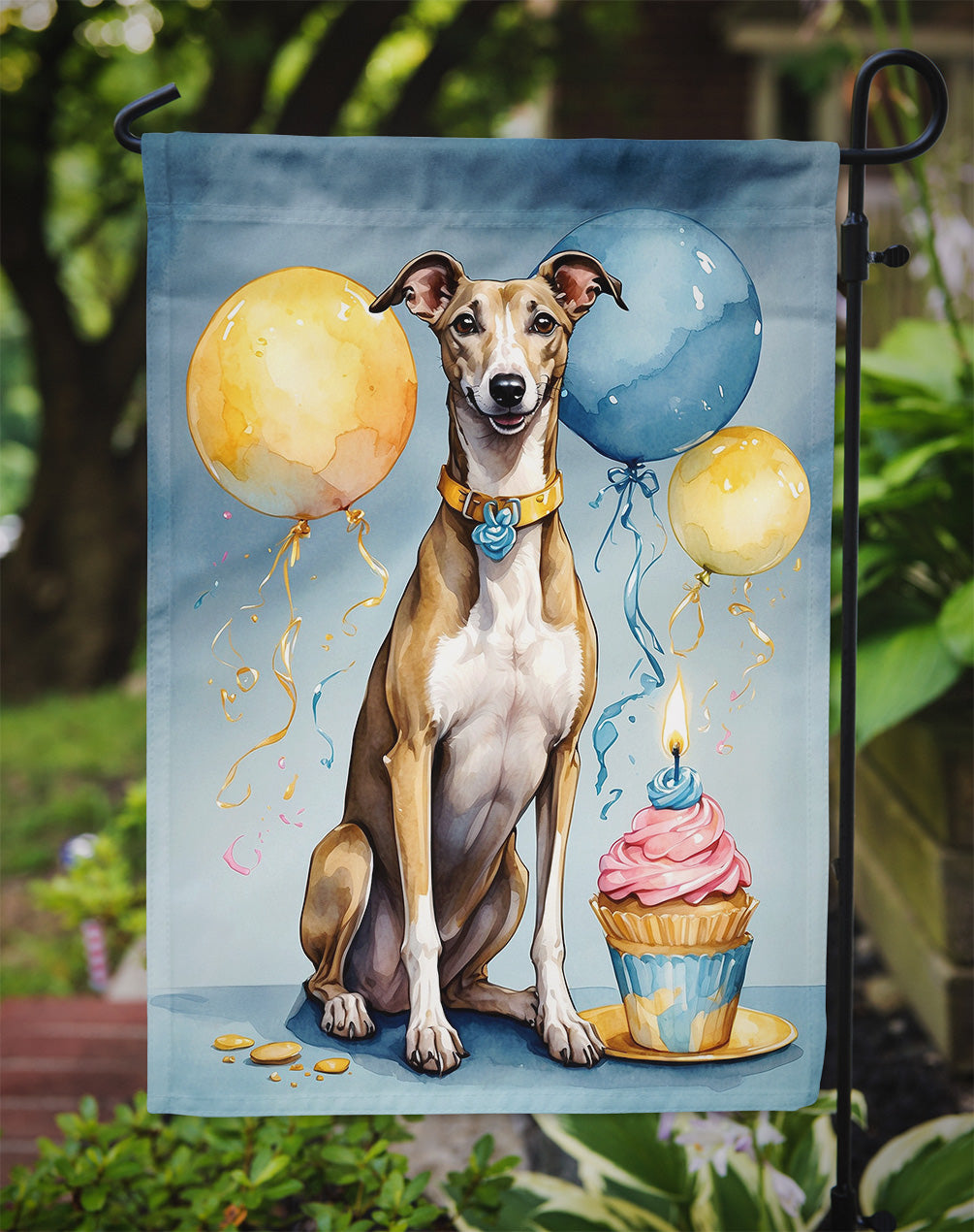 Greyhound Happy Birthday Garden Flag