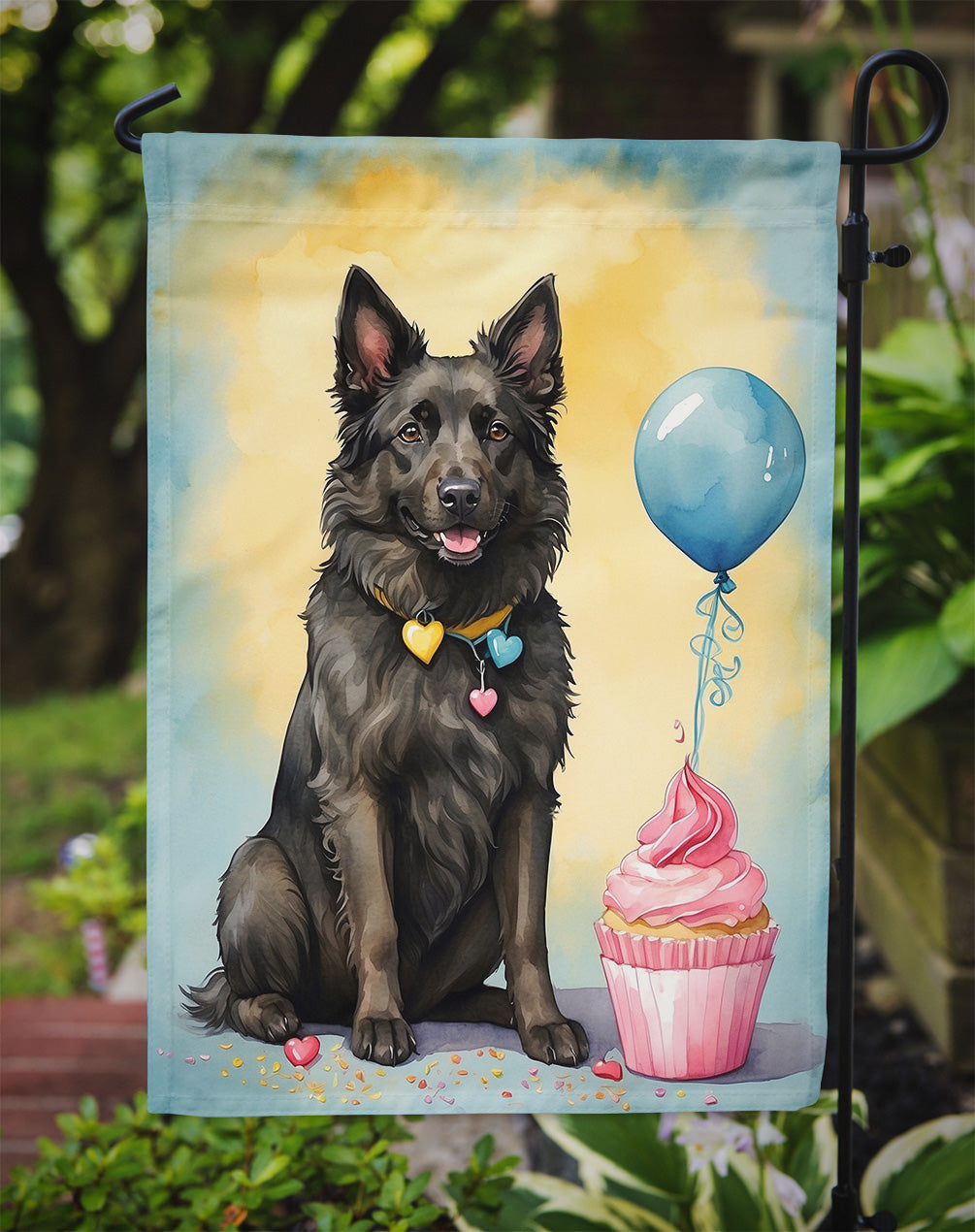 Belgian Sheepdog Happy Birthday Garden Flag