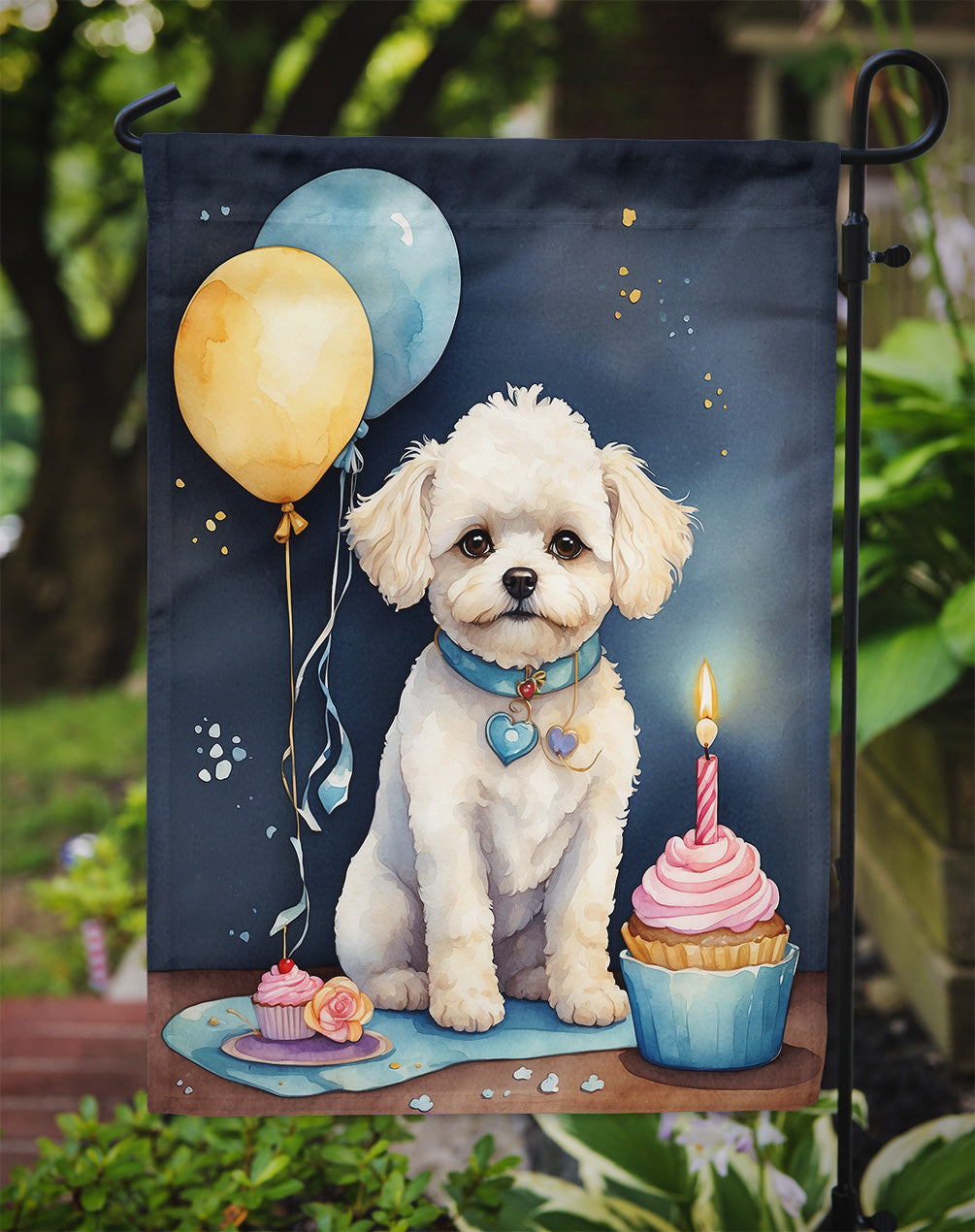 Bichon Frise Happy Birthday Garden Flag