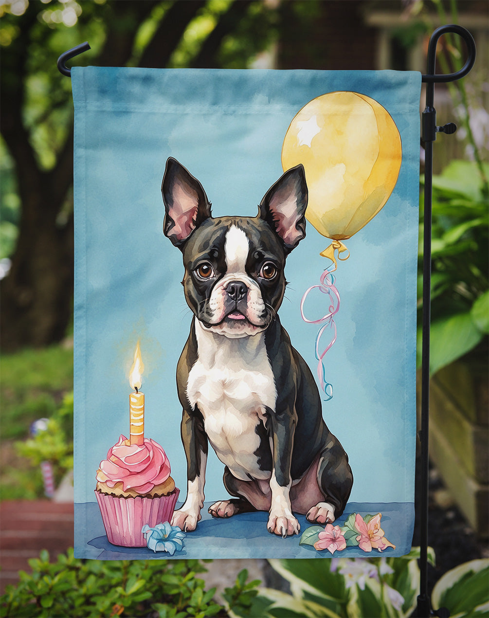 Boston Terrier Happy Birthday Garden Flag