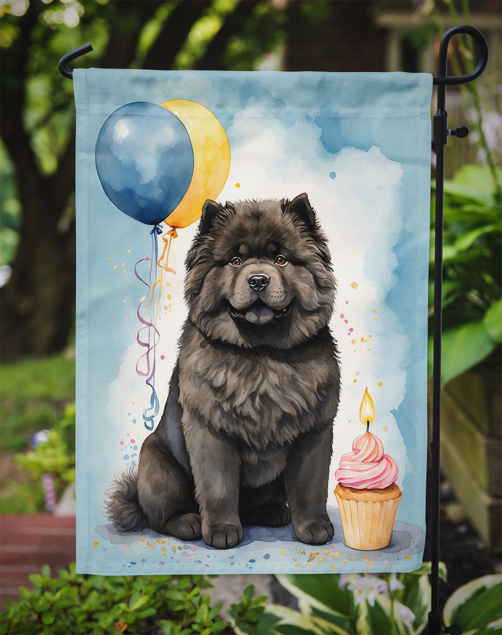 Black Chow Chow Happy Birthday Garden Flag