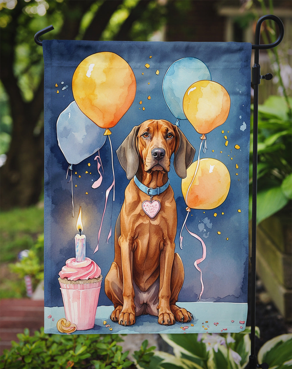 Redbone Coonhound Happy Birthday Garden Flag