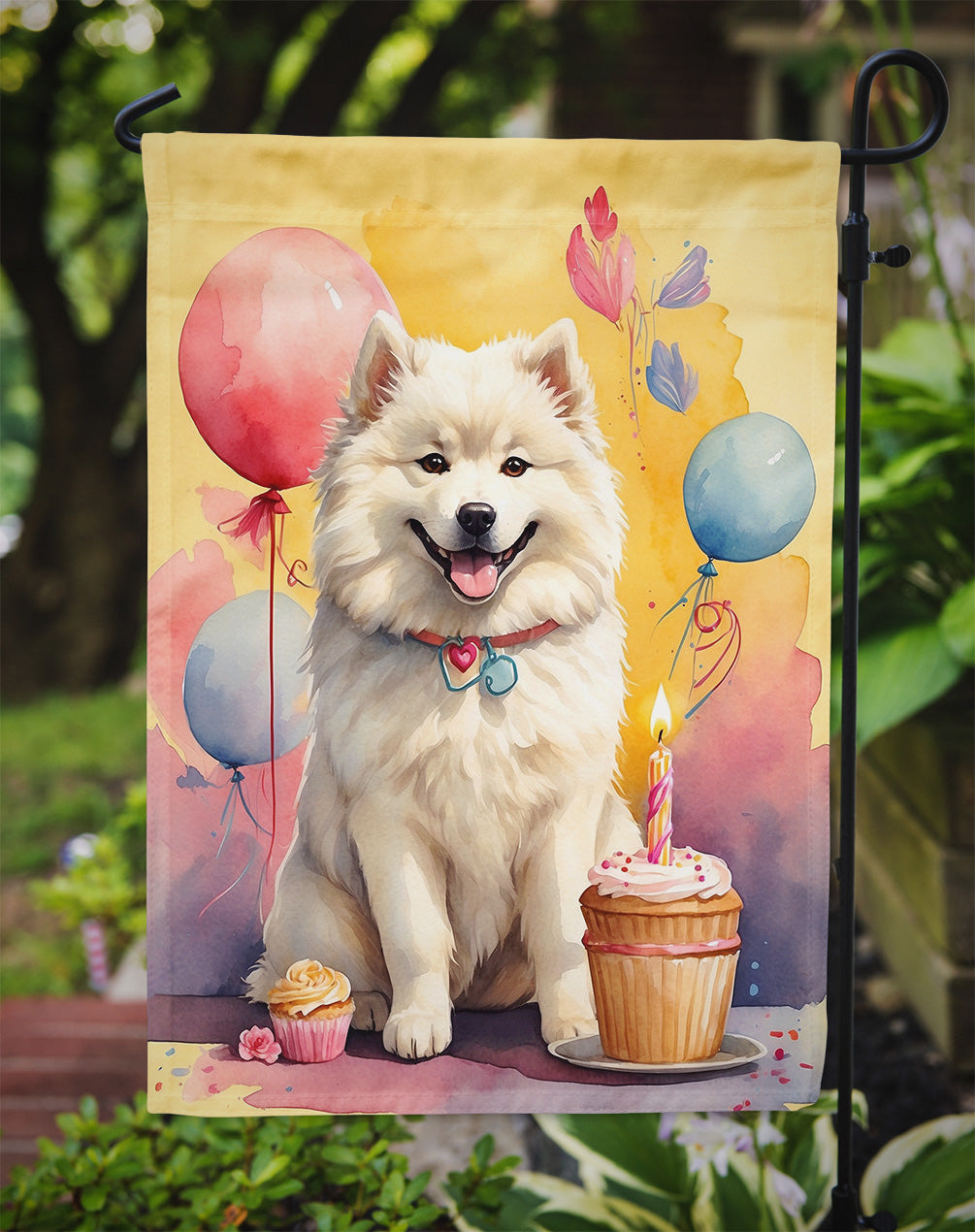 Samoyed Happy Birthday Garden Flag