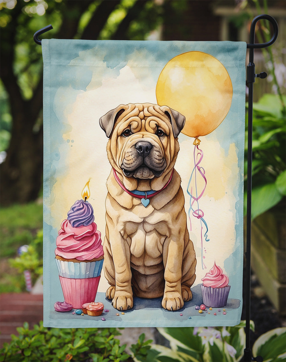 Shar Pei Happy Birthday Garden Flag
