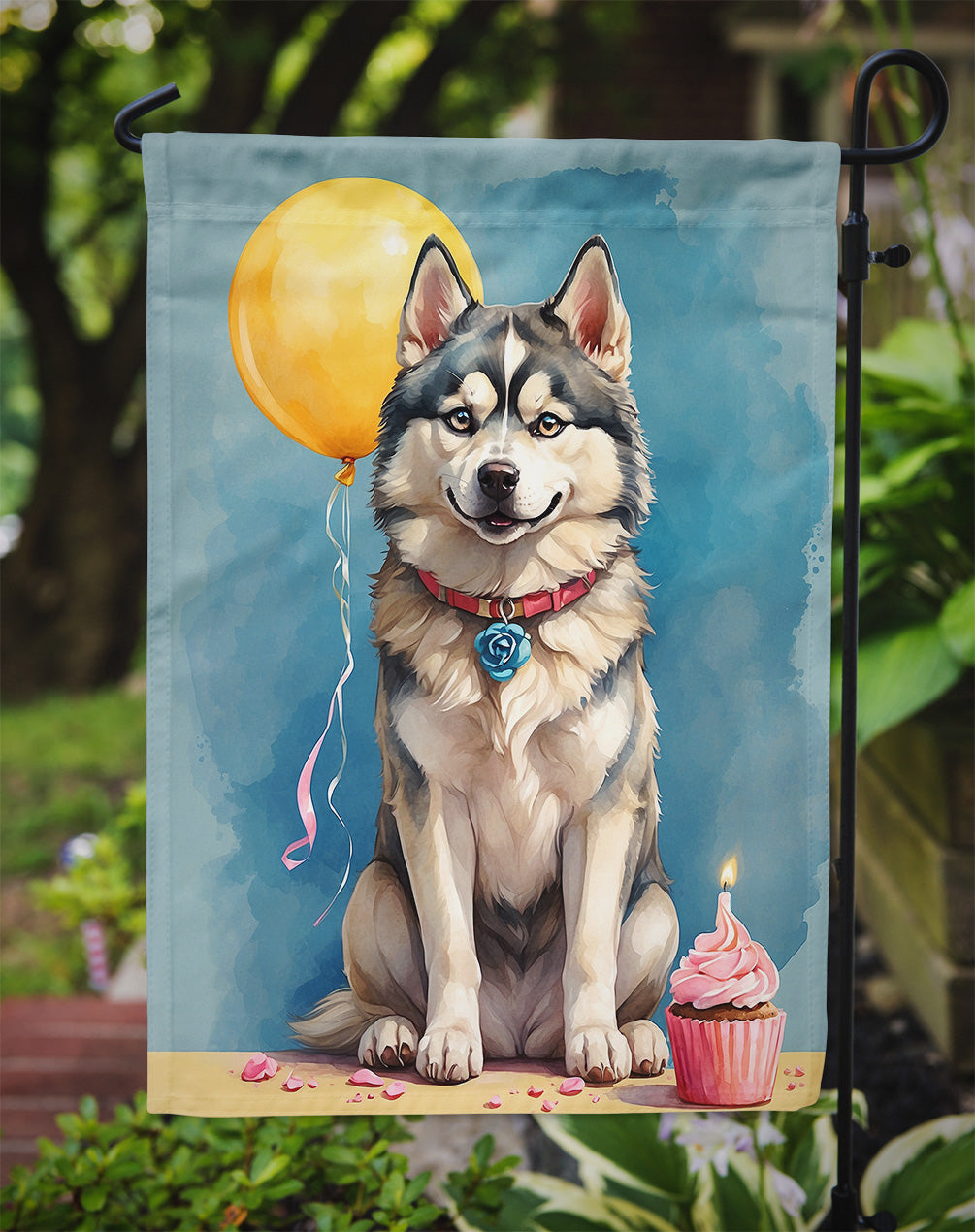 Siberian Husky Happy Birthday Garden Flag