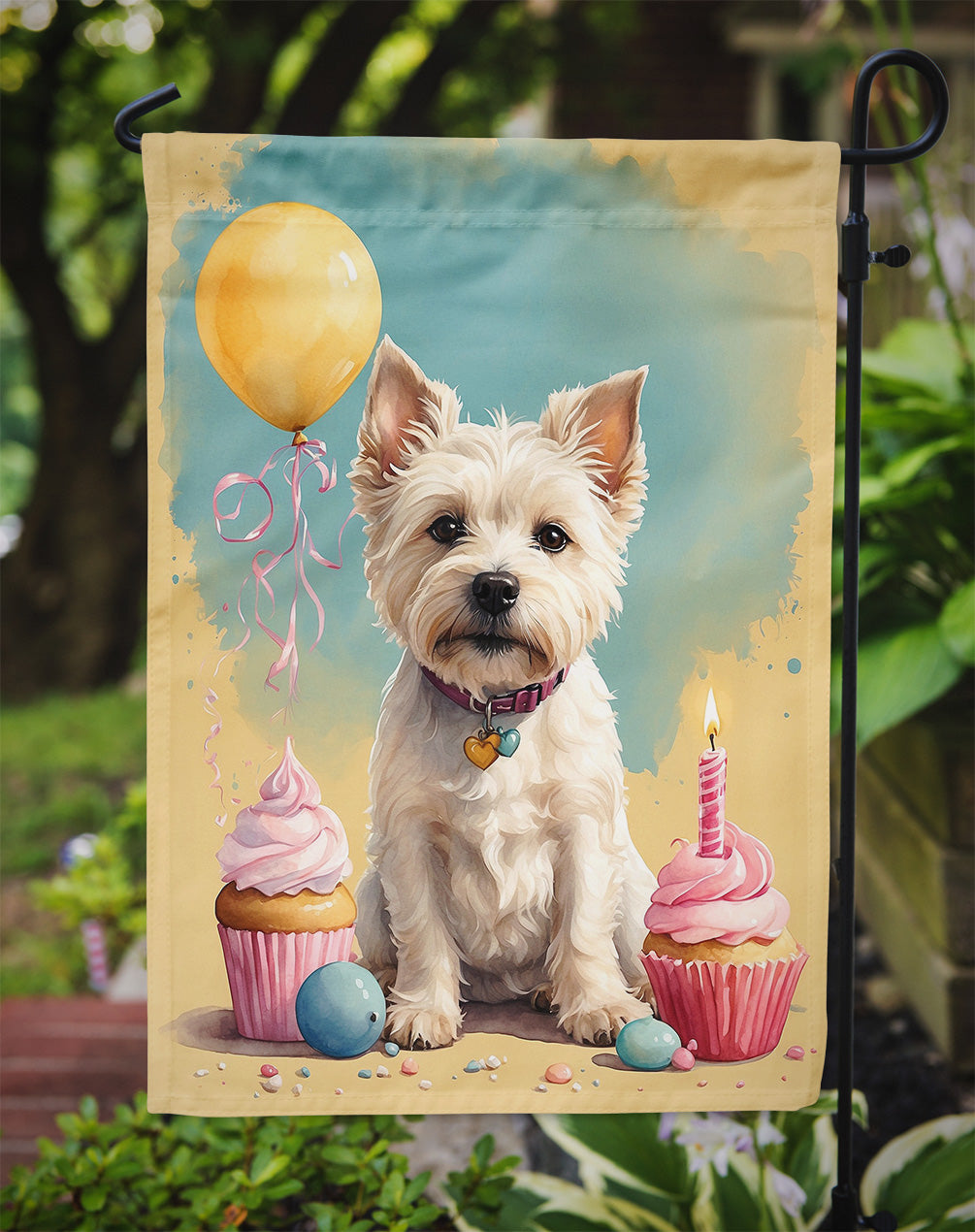 Westie Happy Birthday Garden Flag