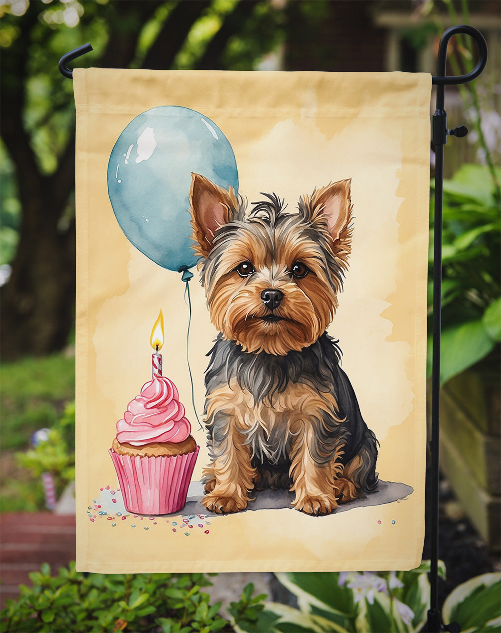 Yorkshire Terrier Happy Birthday Garden Flag