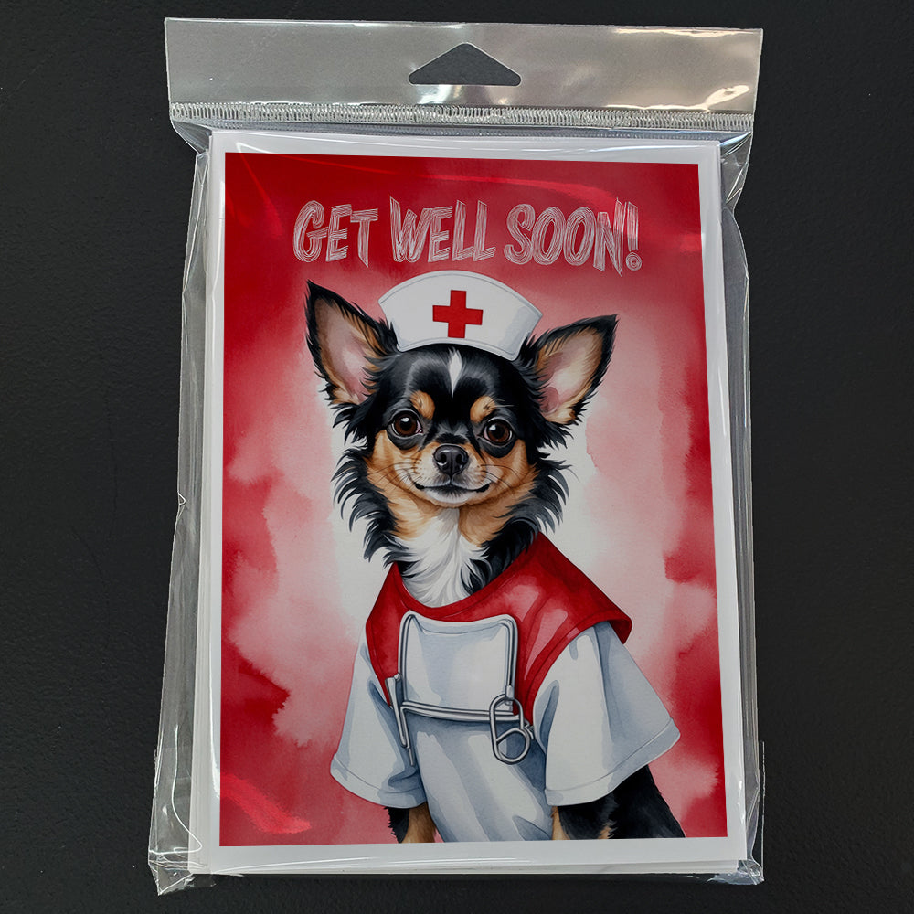 Black and Tan Longhair Chihuahua Get Well Soon Greeting Cards Pack of 8