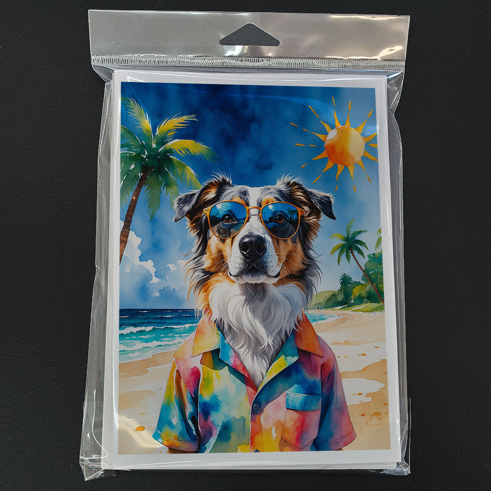 Australian Shepherd Summer Beach Time Greeting Cards Pack of 8