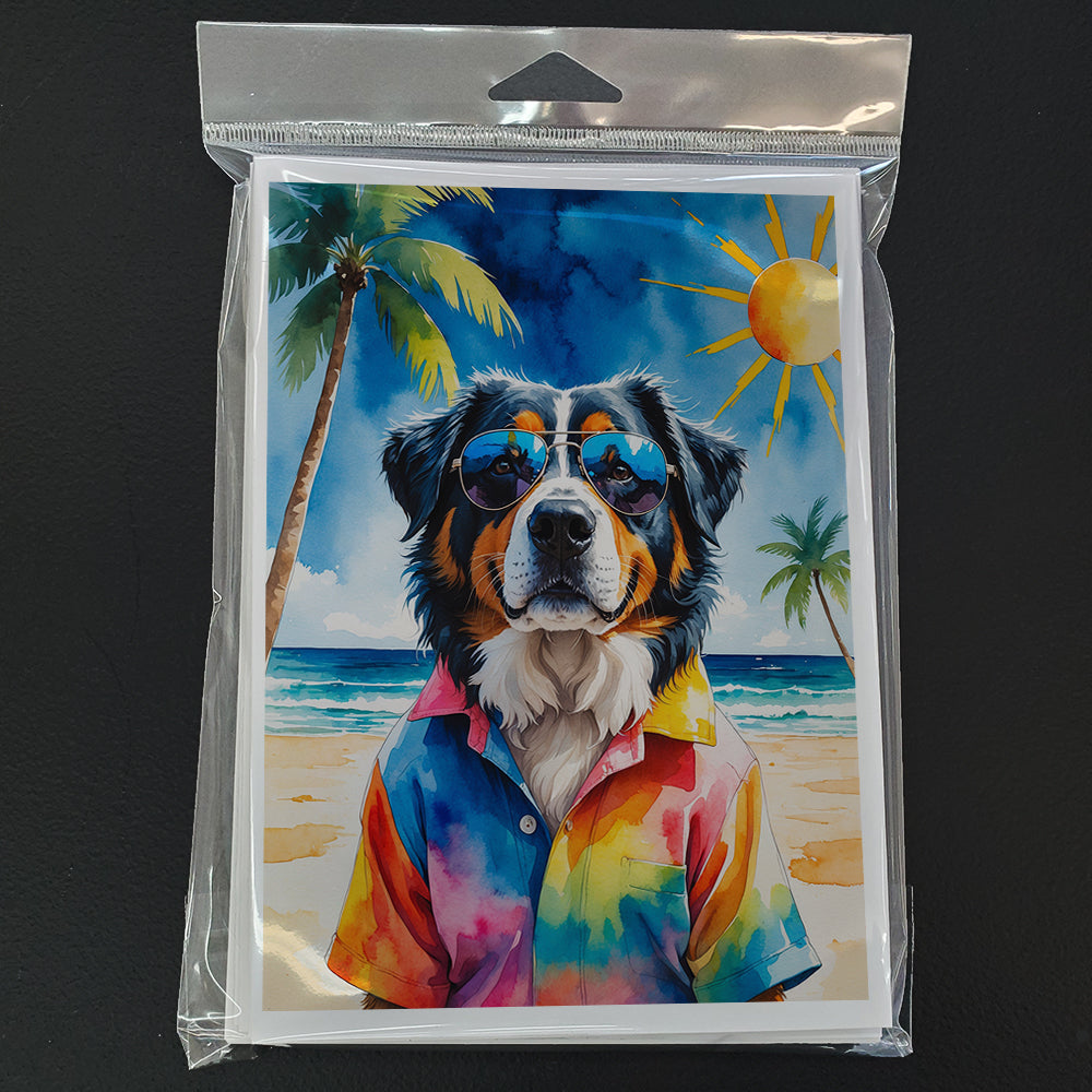 Bernese Mountain Dog Summer Beach Time Greeting Cards Pack of 8