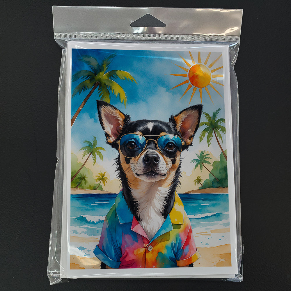Black and Tan Chihuahua Summer Beach Time Greeting Cards Pack of 8