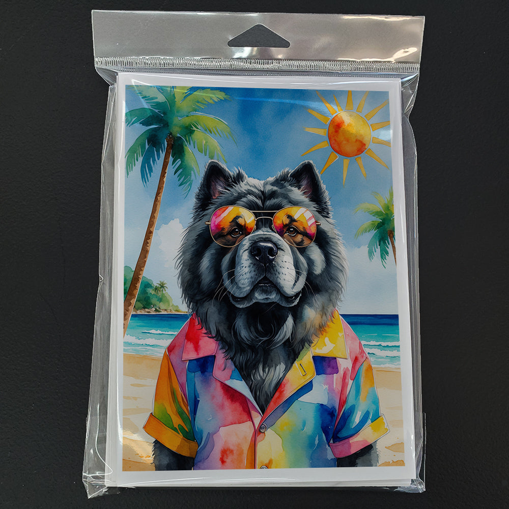 Black Chow Chow Summer Beach Time Greeting Cards Pack of 8