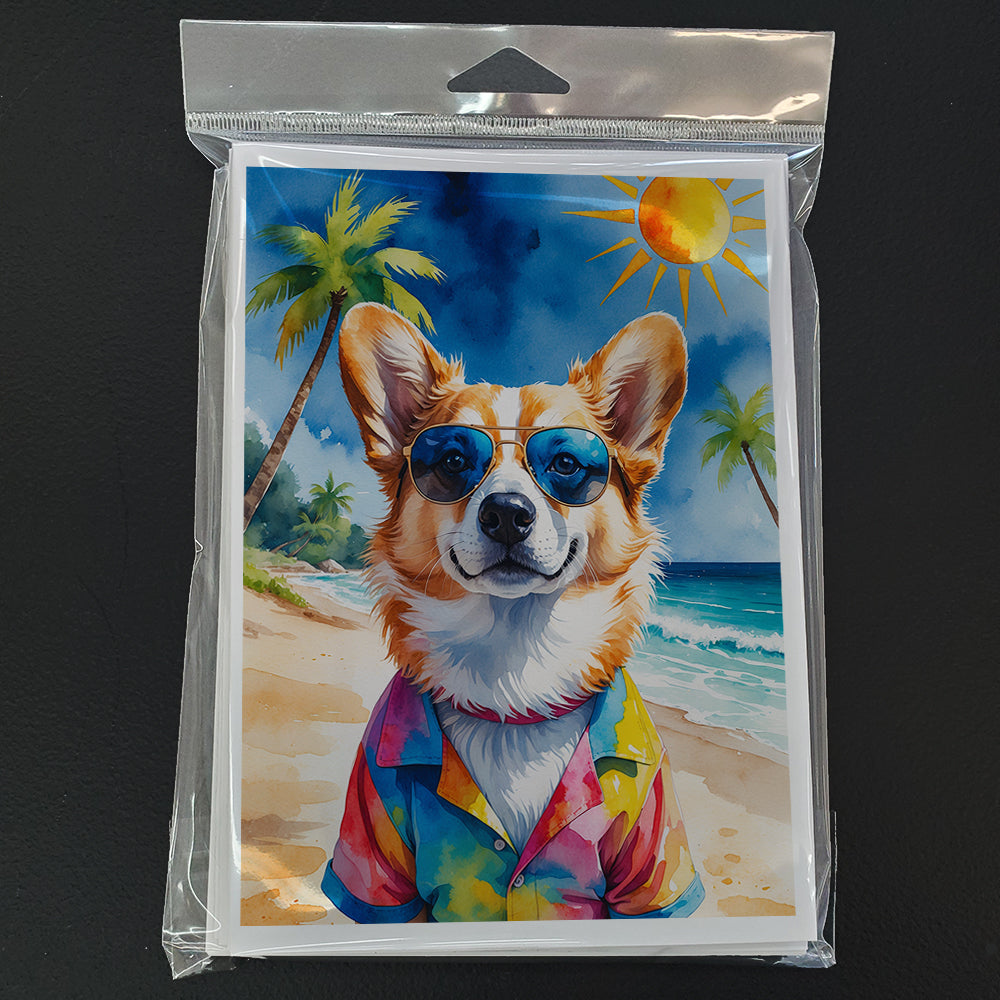 Corgi Summer Beach Time Greeting Cards Pack of 8