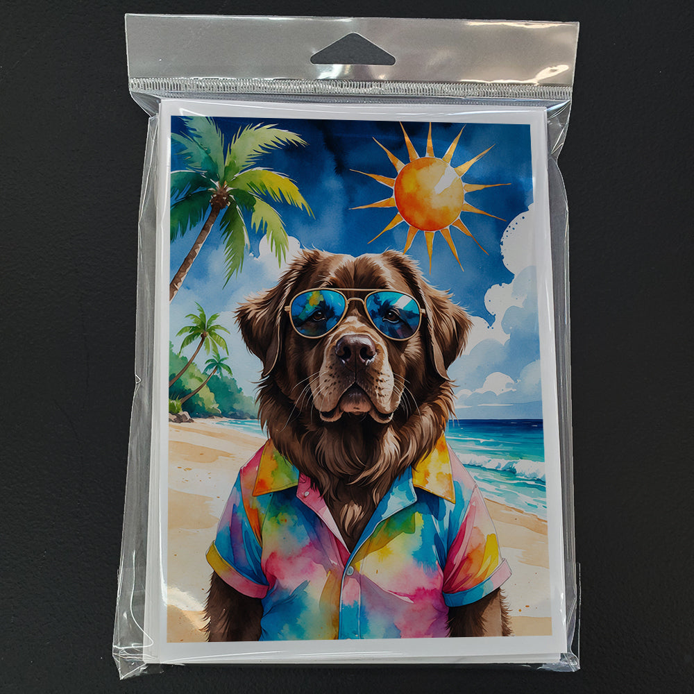 Chocolate Newfoundland Summer Beach Time Greeting Cards Pack of 8