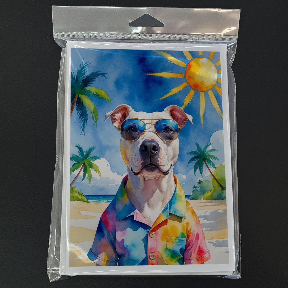 Pit Bull Terrier Summer Beach Time Greeting Cards Pack of 8