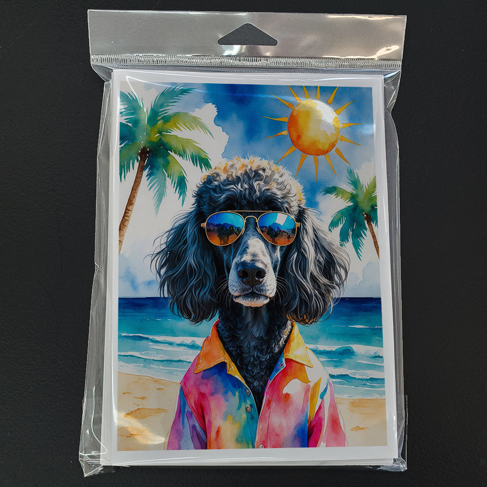 Black Poodle Summer Beach Time Greeting Cards Pack of 8
