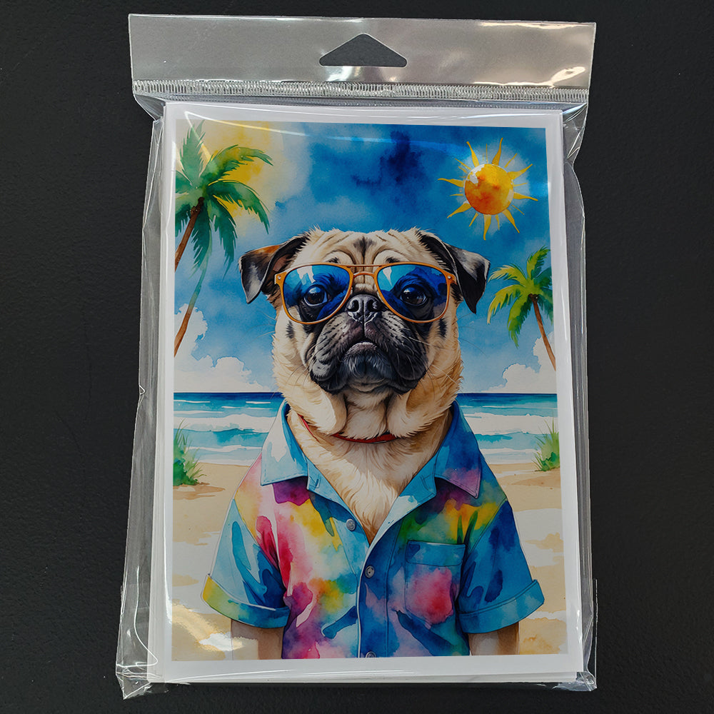Pug Summer Beach Time Greeting Cards Pack of 8