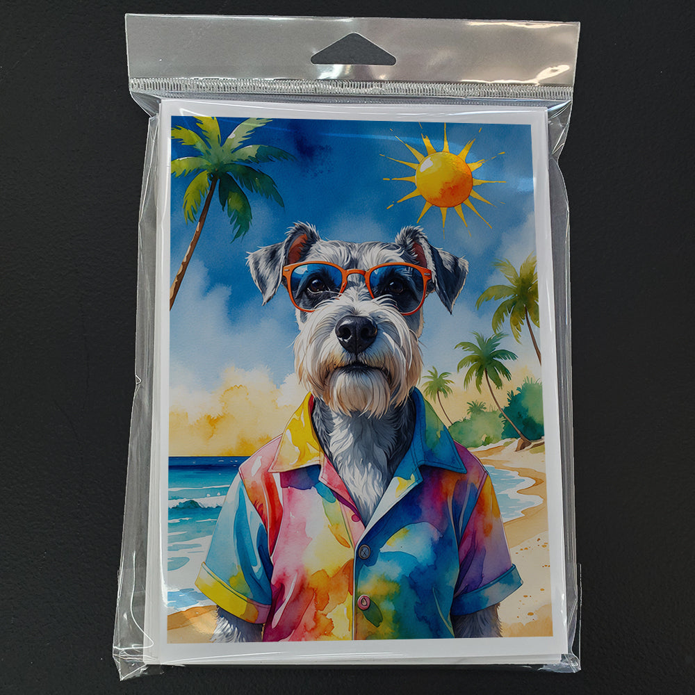 Schnauzer Summer Beach Time Greeting Cards Pack of 8