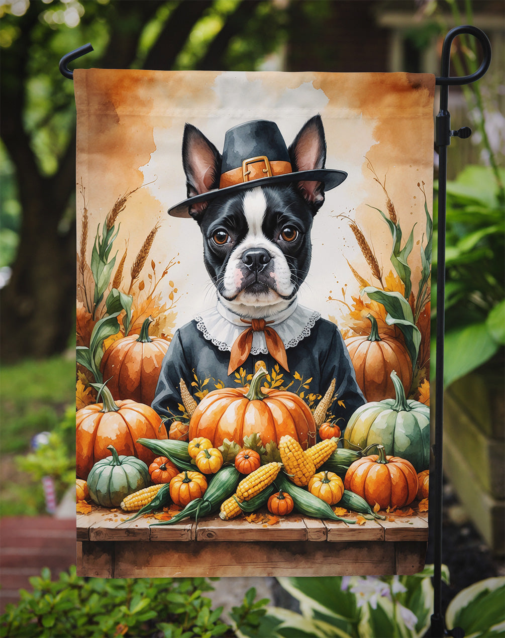 Boston Terrier Thanksgiving Garden Flag