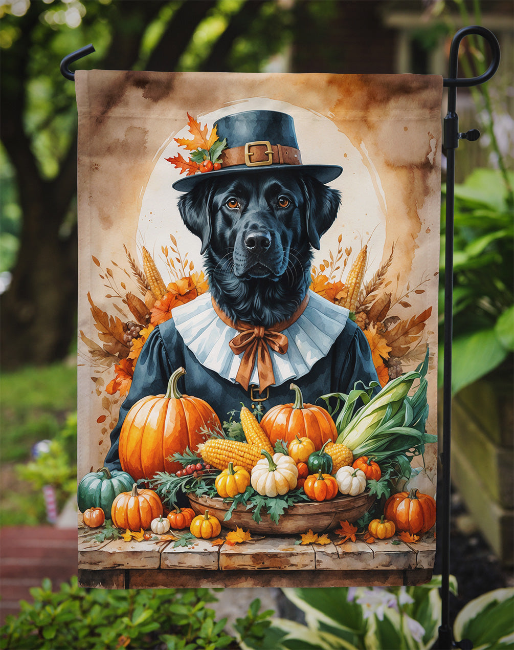Black Labrador Retriever Thanksgiving Garden Flag