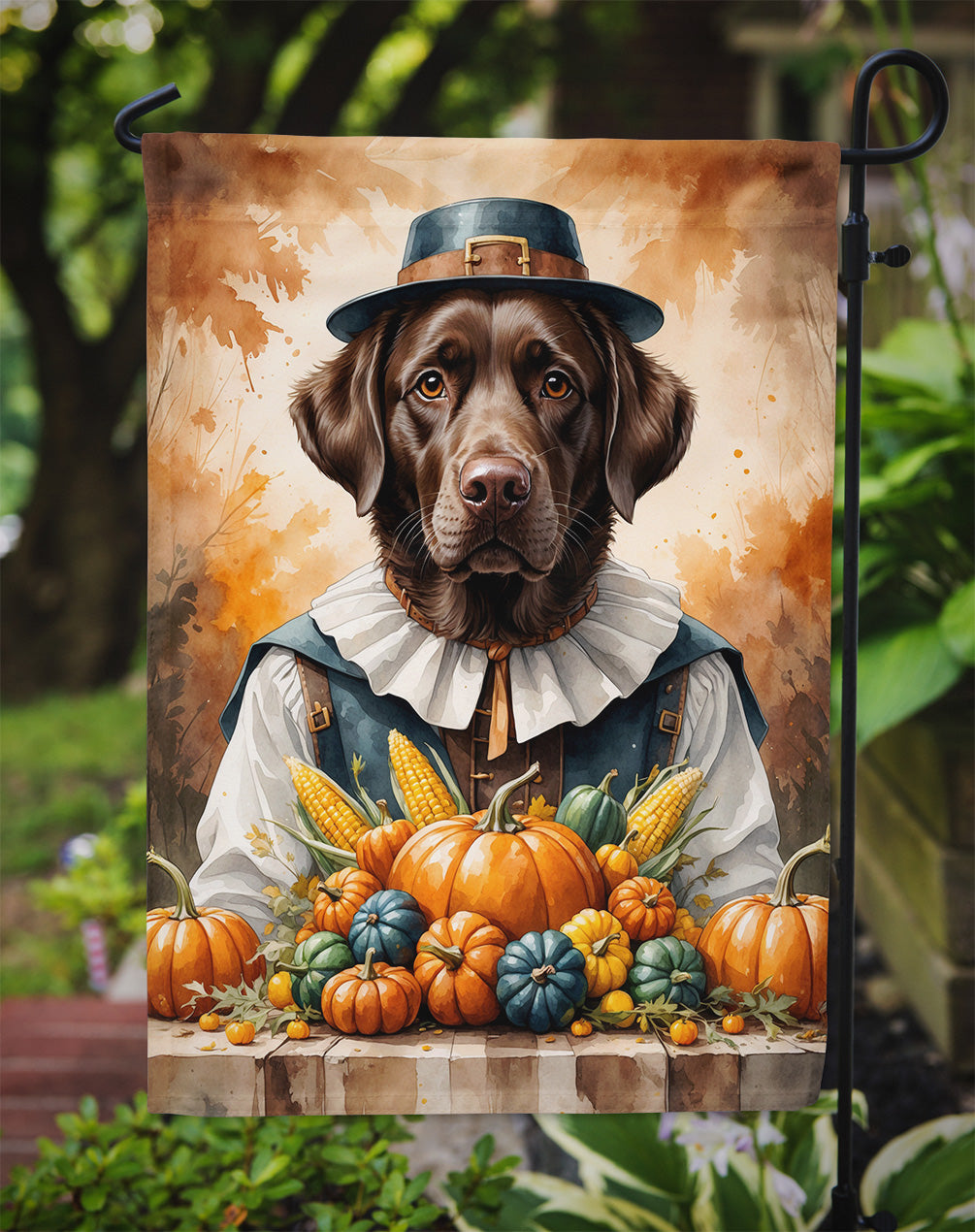 Chocolate Labrador Retriever Thanksgiving Garden Flag