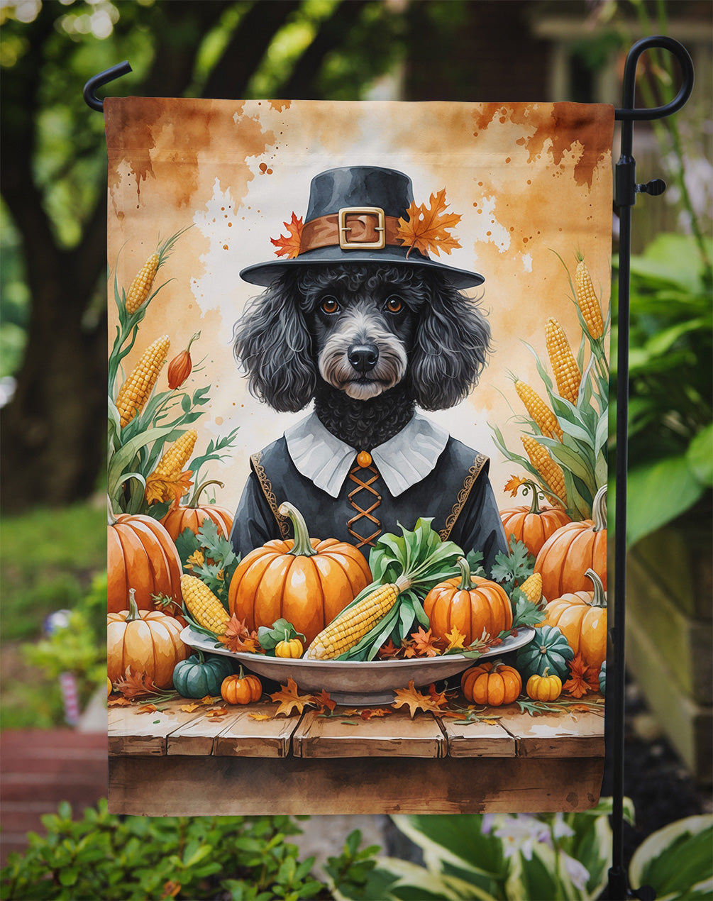 Black Poodle Thanksgiving Garden Flag