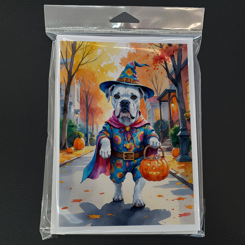 White Boxer Halloween Trick or Treat Greeting Cards Pack of 8