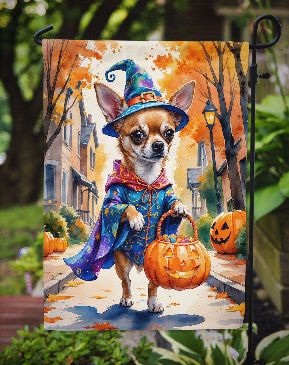 Chihuahua Halloween Trick or Treat Garden Flag