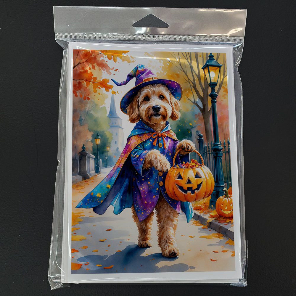 Goldendoodle Halloween Trick or Treat Greeting Cards Pack of 8