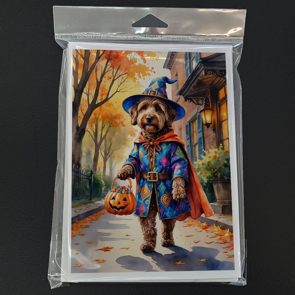 Chocolate Labradoodle Halloween Trick or Treat Greeting Cards Pack of 8