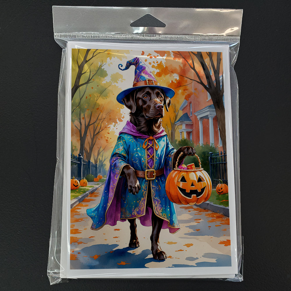 Chocolate Labrador Retriever Halloween Trick or Treat Greeting Cards Pack of 8