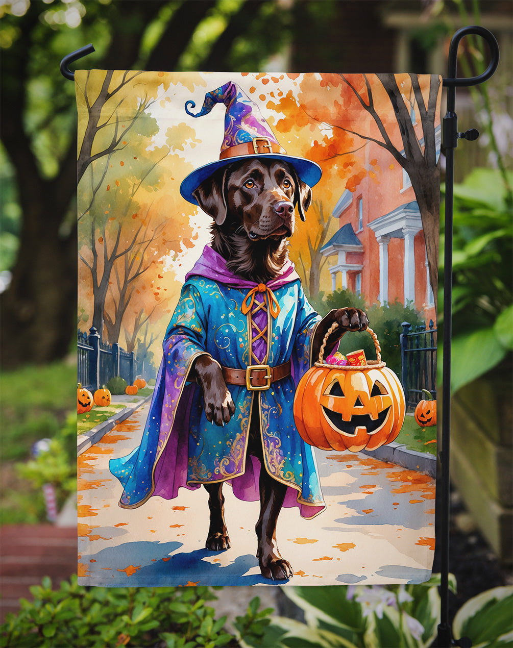 Chocolate Labrador Retriever Halloween Trick or Treat Garden Flag