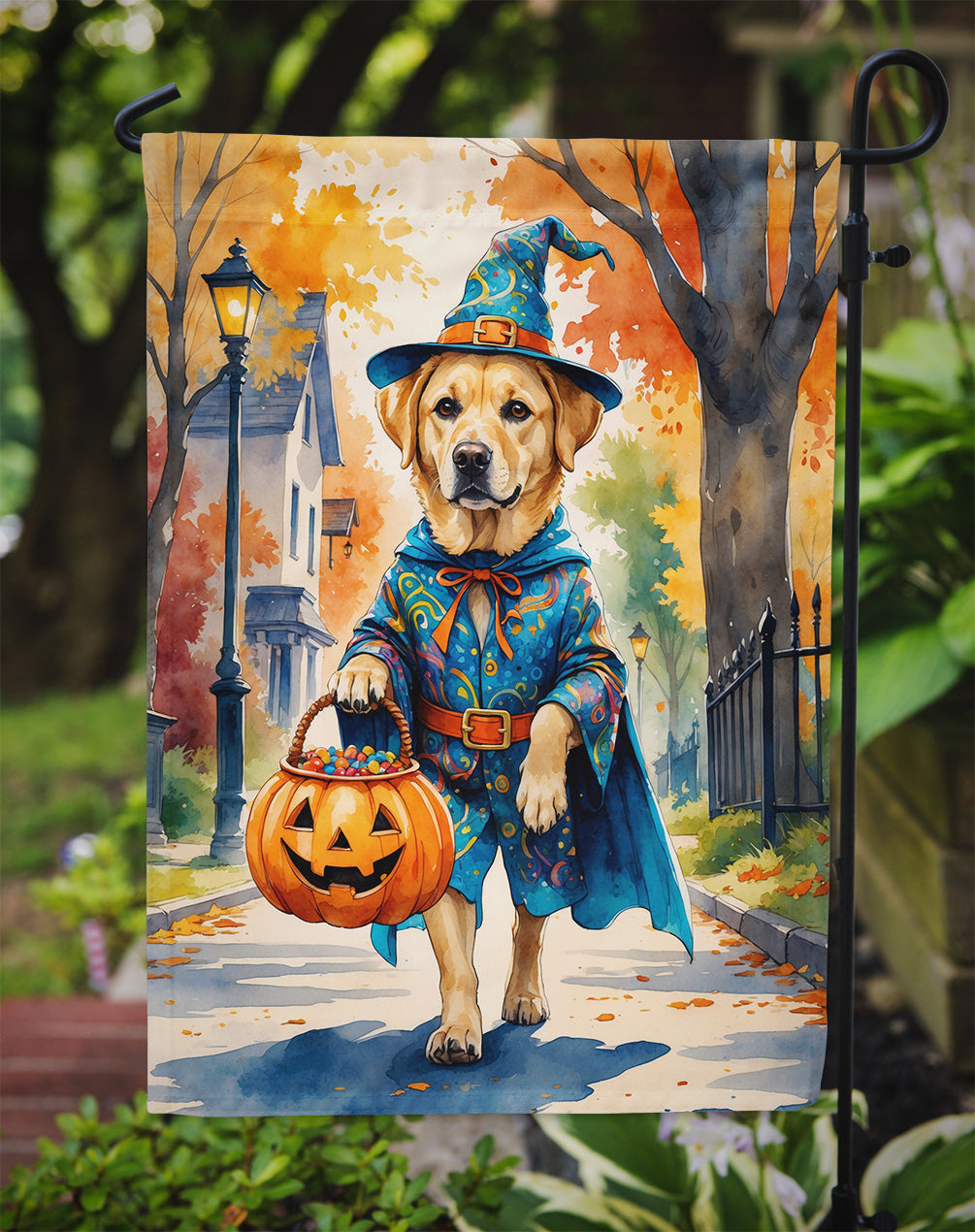 Yellow Labrador Retriever Halloween Trick or Treat Garden Flag