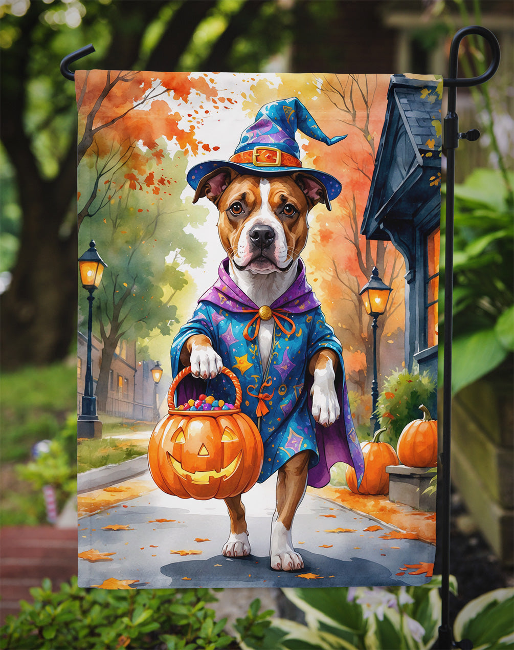 Pit Bull Terrier Halloween Trick or Treat Garden Flag
